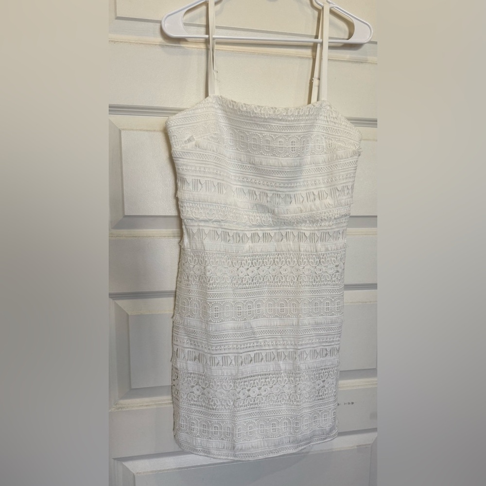 White Sam Edelman fringe chemical lace mini dress NWT